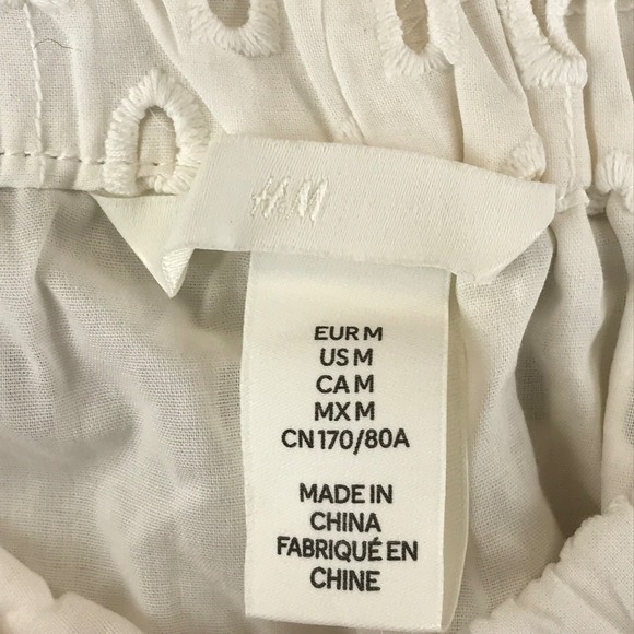 New H&M White Eyelet Embroidered Skirt Medium Cotton Lined Womens - Picture 3 of 10